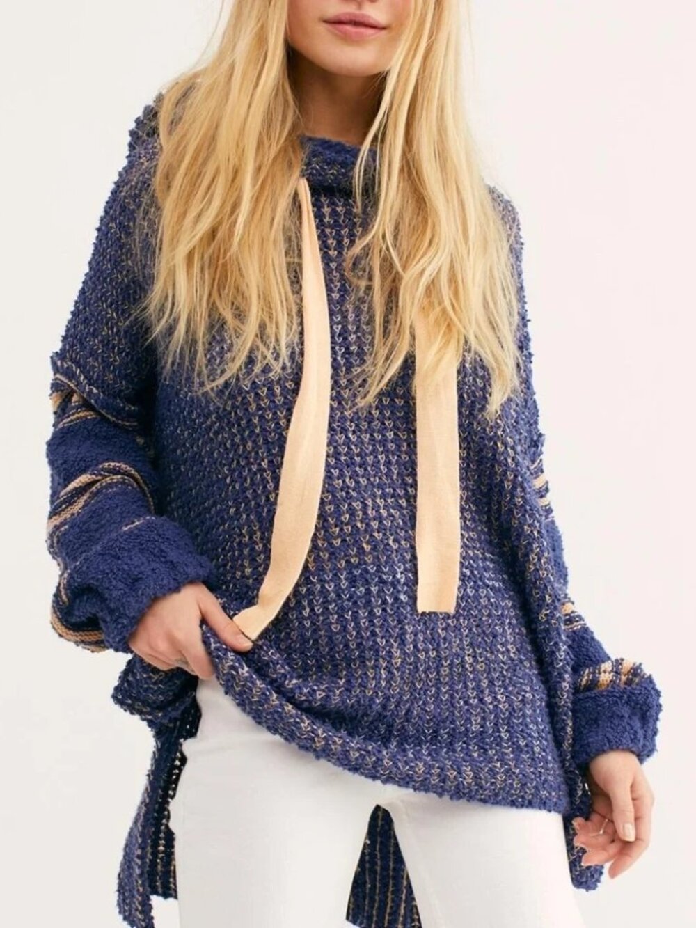 Free People Sit Next To Me Hoodie - Blue & Peach - Size XS